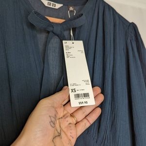 Uniqlo Viscose Bow Tie 3/4 Sleeve Dress Navy